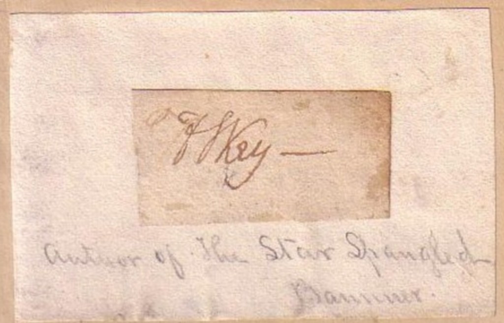 KEY, FRANCIS SCOTT. Clipped Signature, FSKey, on a small slip of paper.